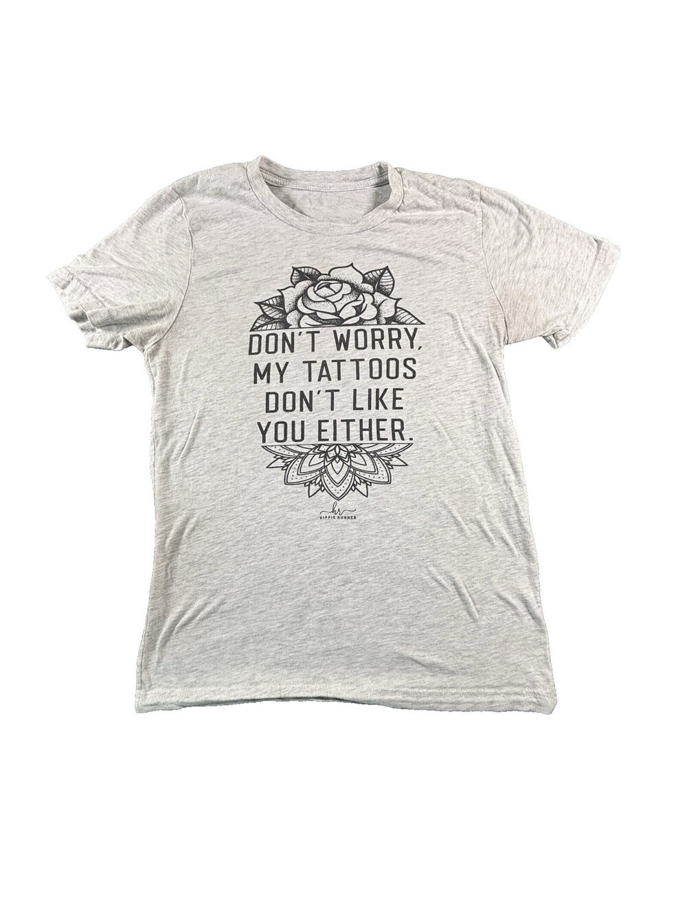 Hippie Runner Graphic Tee Womens Small Grey My Tattoos Don't Like You Either